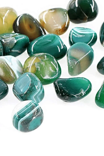 Sertifikalı Doğal Mavi Yeşil Kalsedonlu Akik Taşı Kütle - Tamburlanmış ürün görseli