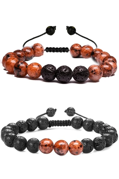 Sertifikalı Doğal Lav  Kırmızı Mercan Taşı Bileklik Seti ürün görseli 1