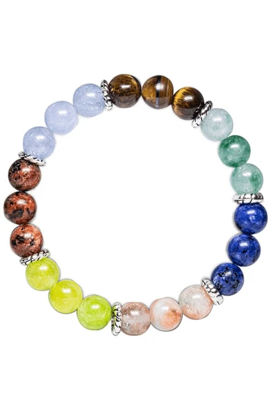 Stres Doğaltaş Unisex Tılsım Bilekliği Kaplan Gözü Akuamarin Morganit Lapis Amazonit Kuvars Mercan - Resim 2