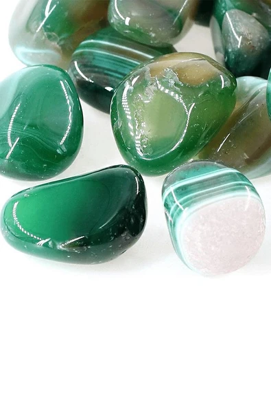 Sertifikalı Doğal Mavi Yeşil Kalsedonlu Akik Taşı Kütle - Tamburlanmış - Resim 2