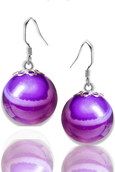 Sertifikalı Doğal Mor Akik Taşı Gümüş Küpe ürün görseli