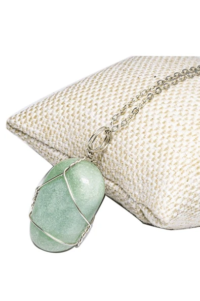 Sertifikalı Doğal Aventurin Taşı Kolye - Tel Sargılı ürün görseli