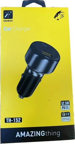 SENIOR TH-152 52.5 WATT USB + TYPE-C ÇİFT ÇIKIŞLI ÇAKMAKLIK ADAPTÖR