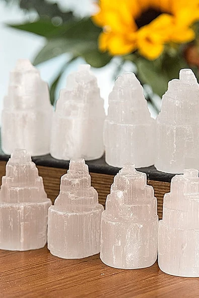 Sertifikalı Doğal Selenit Taşı Doğal Taş Kule Parça (6 Cm) - 6