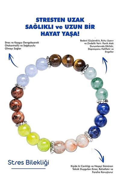 Stres Doğaltaş Unisex Tılsım Bilekliği Kaplan Gözü Akuamarin Morganit Lapis Amazonit Kuvars Mercan ürün görseli