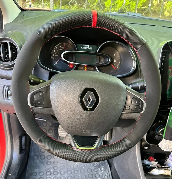 DİKİŞLİ DİREKSİYON KILIFI NOKTALI / NUBUK DERİ KIRMIZI YÜZÜK KIRMIZI DİKİŞLİ RENAULT CLİO 4 İÇİN ürün görseli