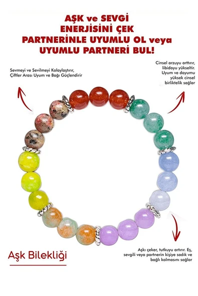 Sertifikalı Aşk Sevgi Çiftler Arası Uyum Doğal Taş Bilekliği Akik Akuamarin Amazonit Pembe Kuvars Morganit Taşı ürün görseli