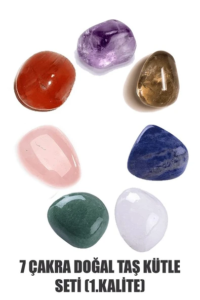 Sertifikalı 7'li Doğal Taş Kütle Çakra Seti - Pembe Kuvars Ametist Lapis Lazuli Aventurin Akik Taşı
