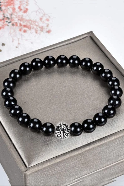 Sertifikalı Gümüş Aparatlı Doğal Obsidyen Taşı Bileklik - Resim 2