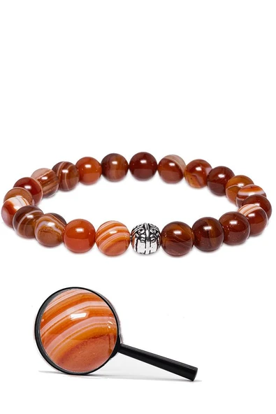 Sertifikalı Gümüş Aparatlı Karnelyan Karneol Akik Taşı Bileklik - Resim 2