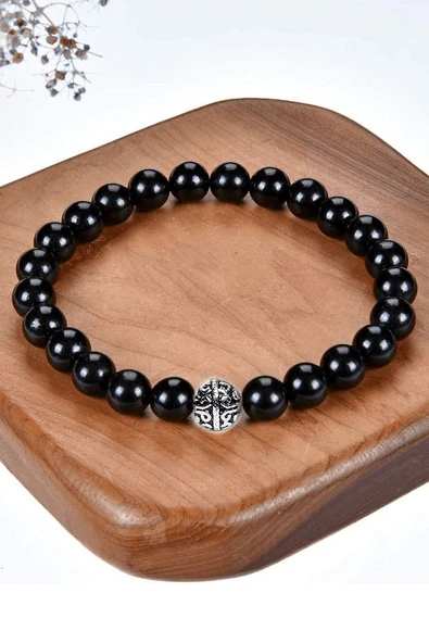 Sertifikalı Gümüş Aparatlı Doğal Obsidyen Taşı Bileklik - Resim 3