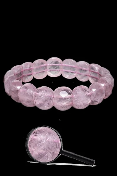Sertifikalı Pembe Kuvars Taşı Doğal Taş Rolex Bileklik - Resim 2