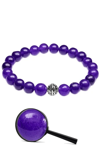 Sertifikalı Gümüş Aparatlı Doğal Mor Akik Taşı Bileklik - Resim 2