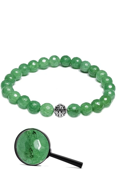 Sertifikalı Gümüş Aparatlı Fasetli Doğal Aventurin Taşı Bileklik - Resim 2