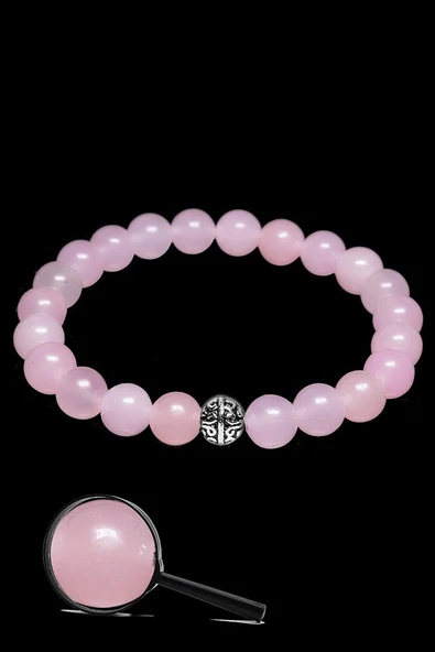 Sertifikalı Gümüş Aparatlı Doğal Pembe Kuvars Taşı Bileklik - Resim 2