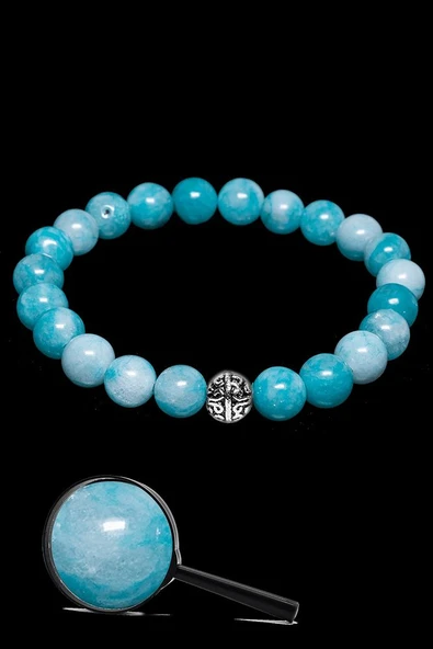 Sertifikalı Gümüş Aparatlı Doğal Amazonit Taşı Bileklik - Resim 2