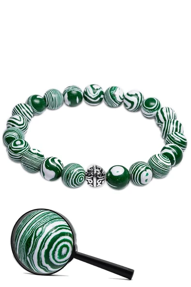 Sertifikalı Gümüş Aparatlı Doğal Yeşil Malahit Taşı Bileklik - Resim 2