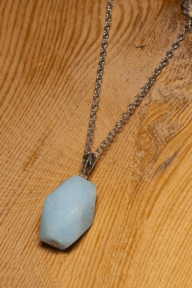 Sertifikalı Fasetli Doğal Akuamarin Taşı Kolye - 1.kalite - Resim 3