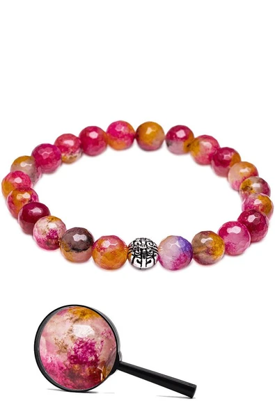 Sertifikalı Gümüş Aparatlı Fasetli Doğal Multicolor Kuvars Taşı Bileklik - Resim 2