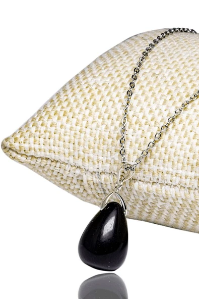 Sertifikalı Doğal Obsidyen Taşı Kolye (Gümüş Aparatlı) ürün görseli