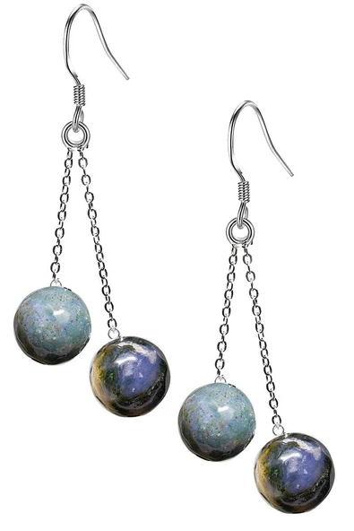 Sertifikalı Fasetli Doğal Hint Akik Taşı Gümüş Küpe ürün görseli