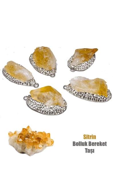 Gümüş Aparat Doğal Sitrin Taşı Kolye - Resim 3