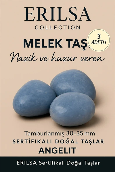 Sertifikalı Doğal Angelit Melek Taşı Kütle 3 Adetli – Huzur Veren Nazik Enerji El Taşı ürün görseli