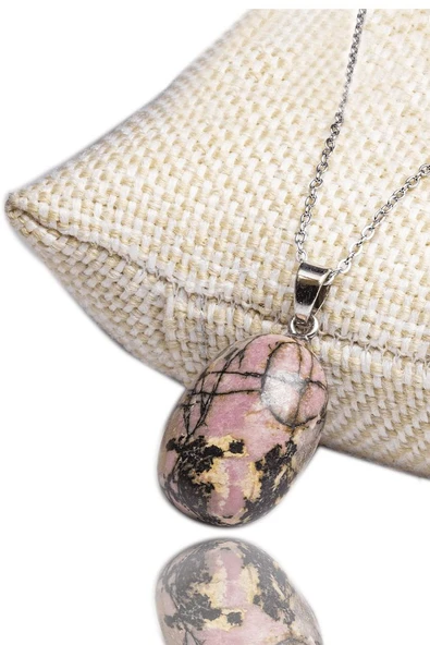 Sertifikalı Tımbıl Model Rodonit Taşı Kolye (RODOKROZİT TAŞI) - Resim 2