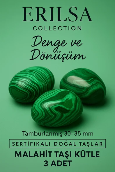 Sertifikalı Doğal Malahit Taşı Kütle 3 Adet – Denge, Dönüşüm ve Koruyucu Enerji ürün görseli