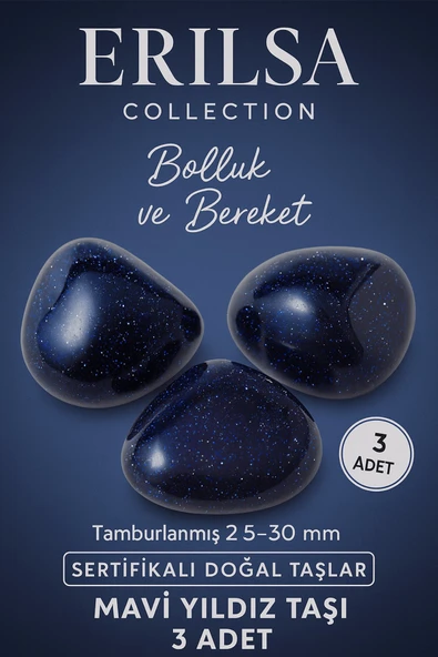 Sertifikalı Mavi Yıldız Taşı Kütle (3 Adet) – Doğal Parıltılı Taş Seti 30-35 mm ürün görseli
