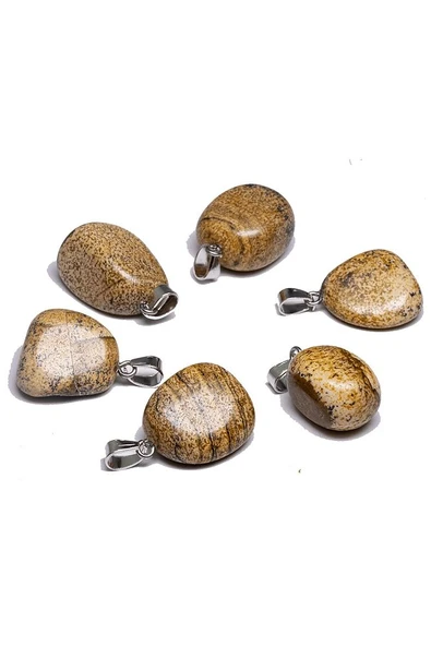 Sertifikalı Gümüş Aparatlı Doğal Kahverengi Jasper Taşı Kolye - Resim 2