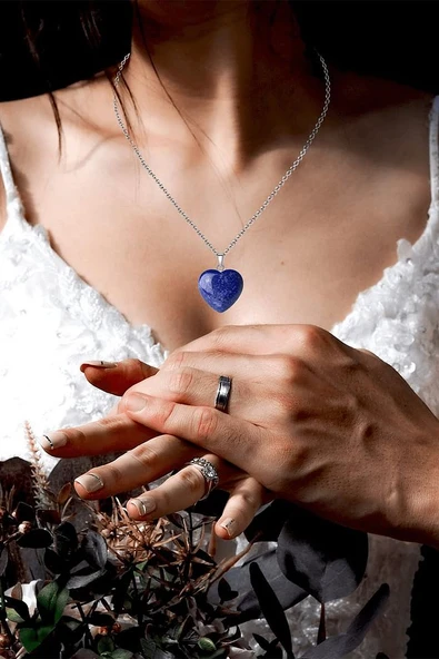 Sertifikalı Kalp Model Lapis Lazuli Taşı Kolye - Resim 2
