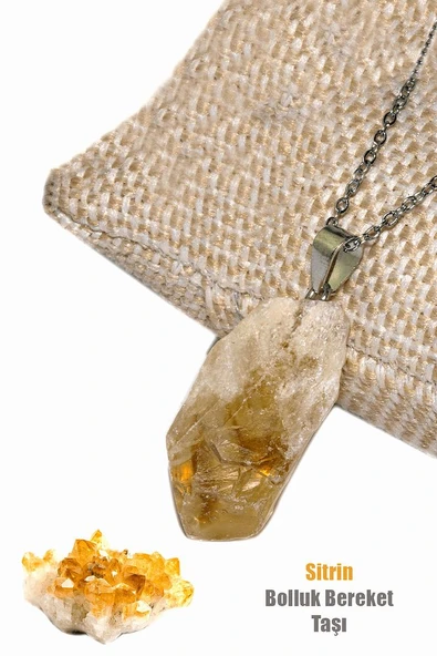 Sertifikalı Ham Işlenmemiş Sitrin Taşı Kolye (GÜMÜŞ APARATLI) - Resim 2