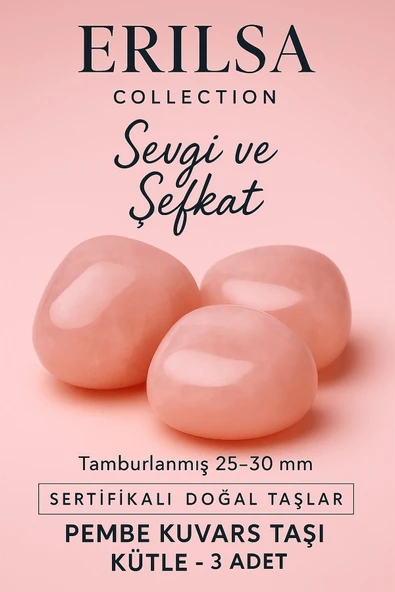 Sertifikalı Doğal Pembe Kuvars Taşı Kütle 3 Adet (25-30 mm) – Aşk ve Huzur Enerjisi ürün görseli