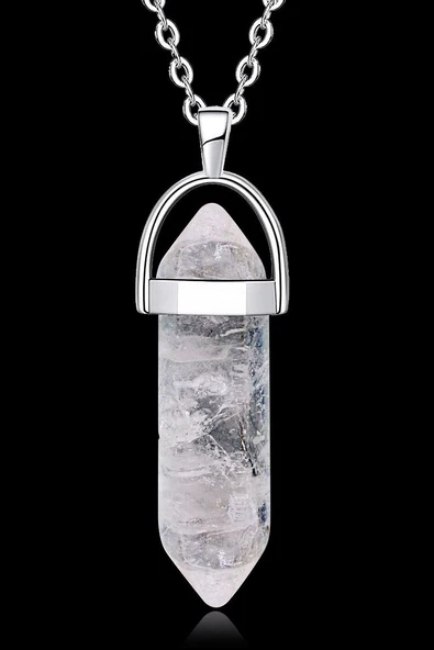 Sertifikalı Çivi Model Kristal Kuvars-obsidyen Doğal Taş Çift Sevgili Kolyeleri - Resim 3