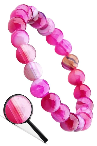 Sertifikalı Aaa Kalite Doğal Pembe Akik Taşı Bileklik ürün görseli