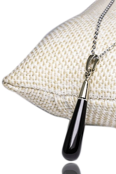 Sertifikalı Doğal Obsidyen Taşı Kolye Gümüş Aparatlı ürün görseli