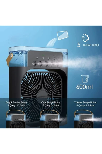 Taşınabilir Işıklı 5 Spreyli Vantilatör Buzlu Buharlı Vantilatör Mini Fan Nemlendirici - 2