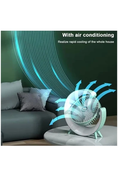 Masaüstü Vantilatör Usb Şarjlı Rgb Led Işıklı 3 Kademeli 180° Ayarlanabilir Soğutucu Fan Yeşil - 4