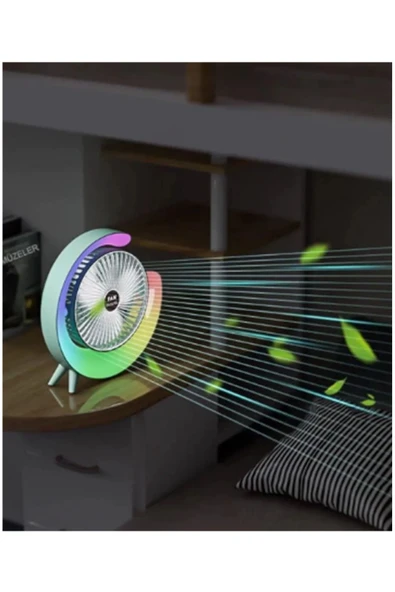 Masaüstü Vantilatör Usb Şarjlı Rgb Led Işıklı 3 Kademeli 180° Ayarlanabilir Soğutucu Fan Yeşil - 8