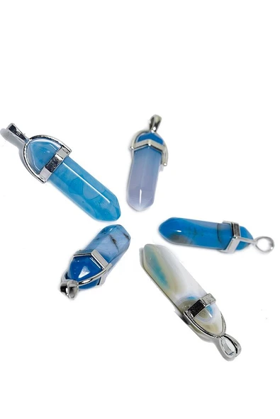 Sertifikalı Çivi Model Mavi Akik Taşı Kolye - Resim 2