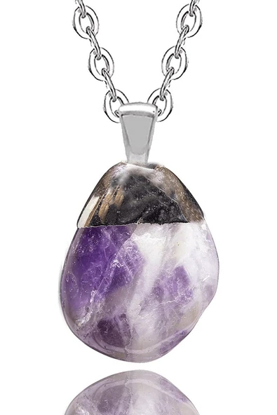 Sertifikalı Ham Ametist Taşı Doğal Taş Kolye (gümüş Kaplama)