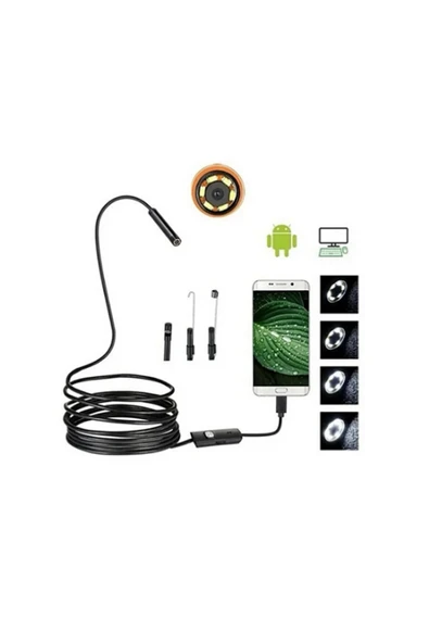 Endoskop Yılan Video Kamera Led li 5 Metre 7 Mm Sert Kablo Yüksek Kaliteli Stereo