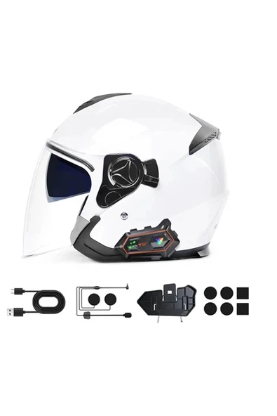 Y20 2x 1000m Telsiz Mesafeli 2 Kişi Bağlantılı Bluetooth Kask Kulaklık Fenerli İntercom - 6