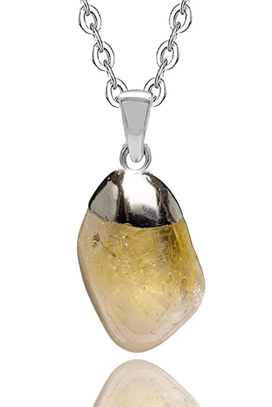 Sertifikalı Ham Doğal Sitrin Taşı Kolye (gümüş Kaplama) ürün görseli