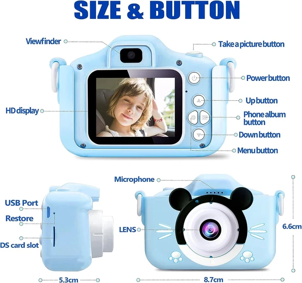 Çocuk Dijital Fotoğraf Makinası 20 Mp Video Kaydedici 2.0 İnç Çift Kameralı - 2