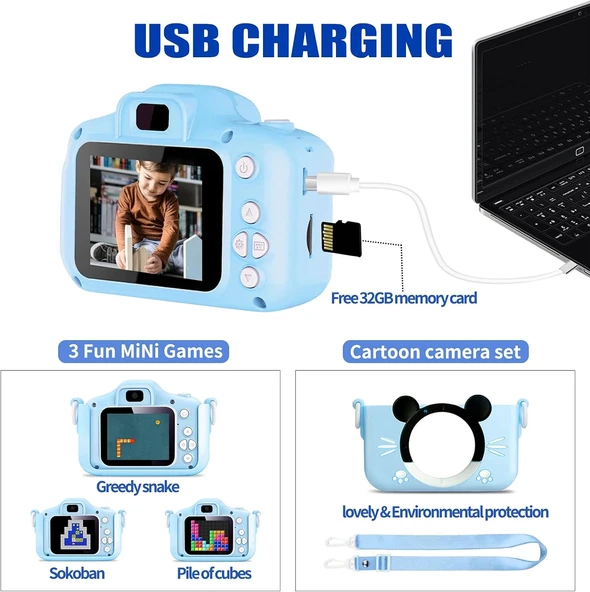 Çocuk Dijital Fotoğraf Makinası 20 Mp Video Kaydedici 2.0 İnç Çift Kameralı - 3