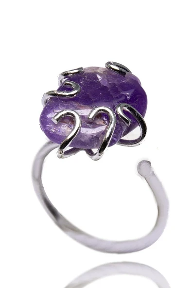 Sertifikalı Ayarlanabilir Ametist Doğal Taş Yüzük