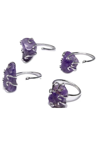 Sertifikalı Ayarlanabilir Ametist Doğal Taş Yüzük - 2