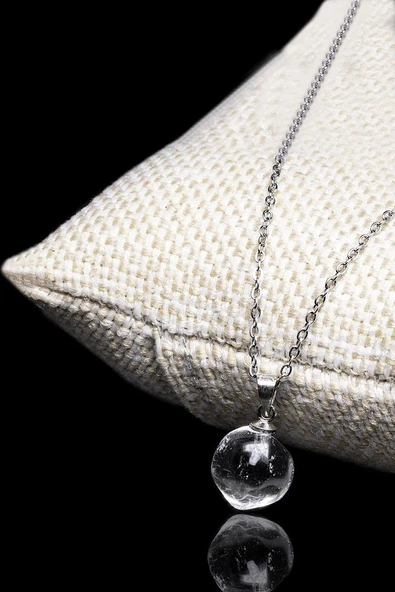Sertifikalı Fasetli Doğal Kristal Kuvars Taşı Kolye ürün görseli
